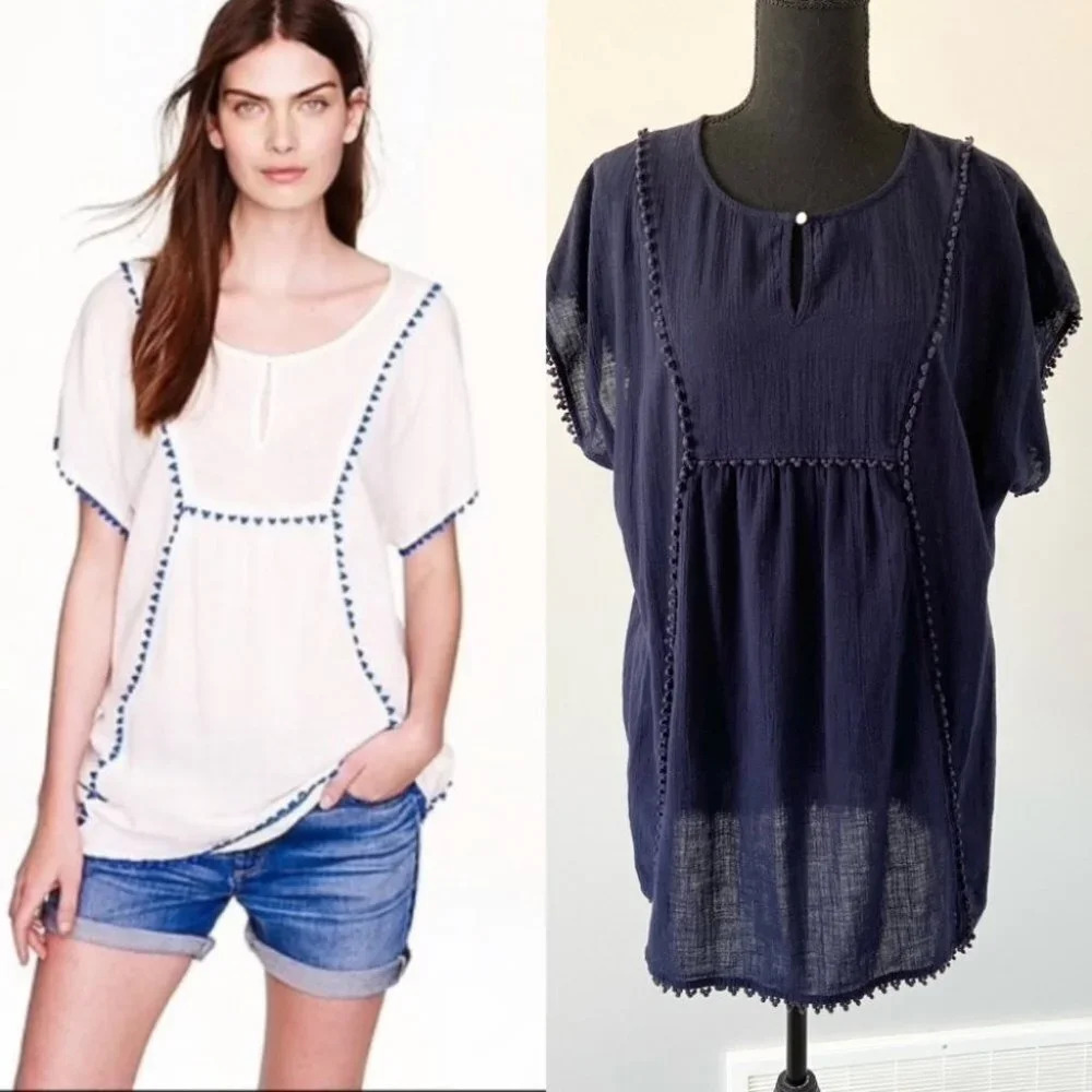 J. Crew Pom Pom Navy Beach Cover Up Tunic Top